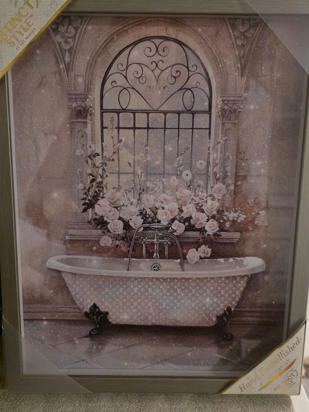 Source Unknown Pink Floral Clawfoot Bathtub Wall Art
